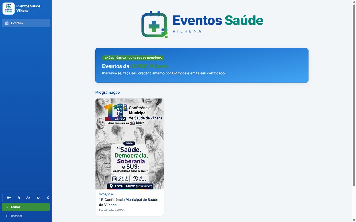 Portal Eventos Saúde Vilhena - inscrição e credenciamento